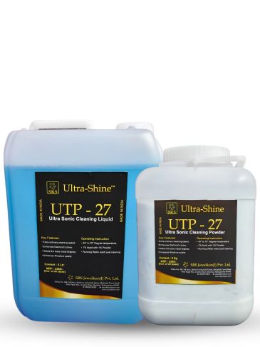 Ultra-Shine UTP-27 ultrasonic cleaning liquid and powder bottles.