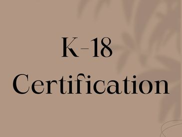Text reading 'K-18 Certification' on a brown background.