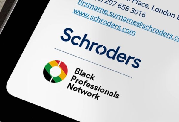 Logo of Schroders Black Professionals Network on a document.