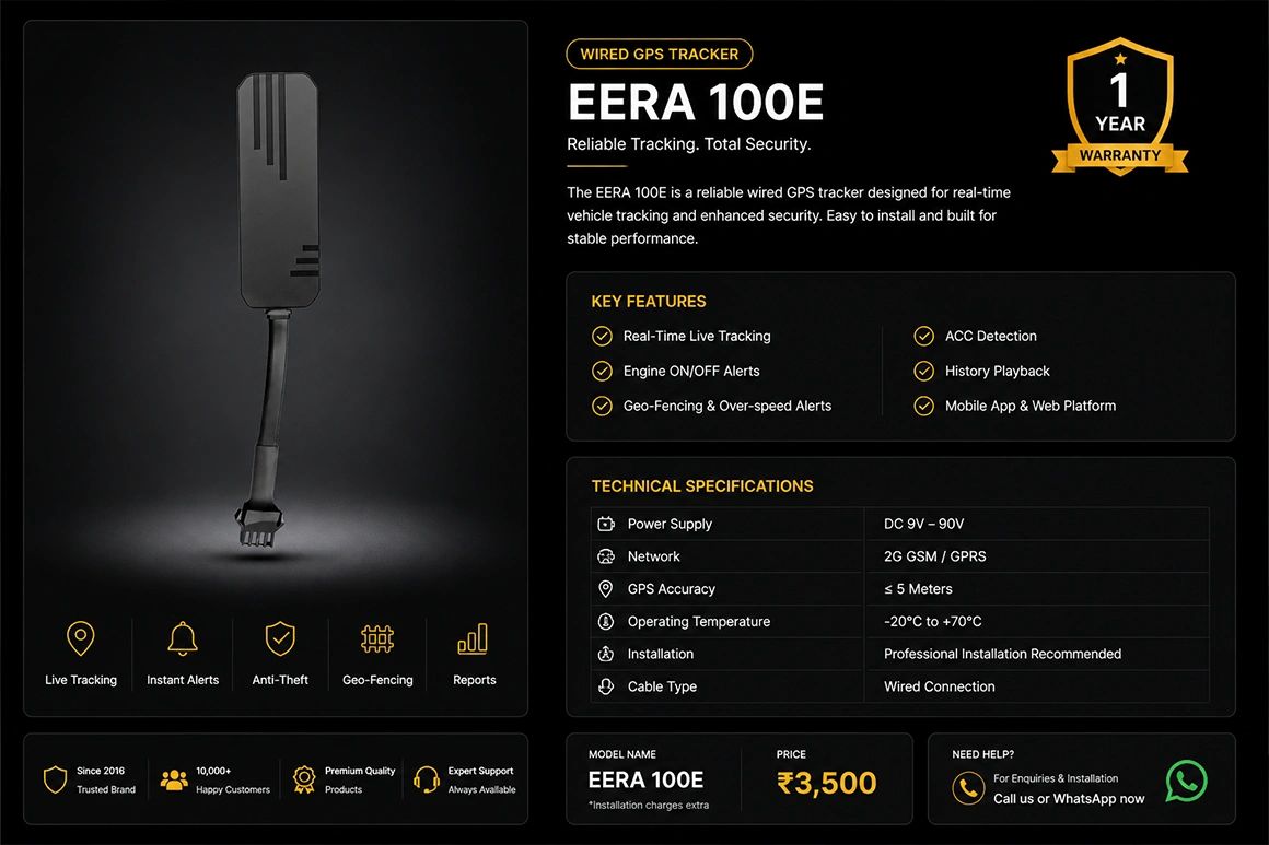 EERA 100E wired GPS tracker with real-time tracking and alerts for vehicle security.
