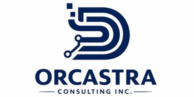Logo of Orcastra Consulting Inc. with a tech-inspired D.