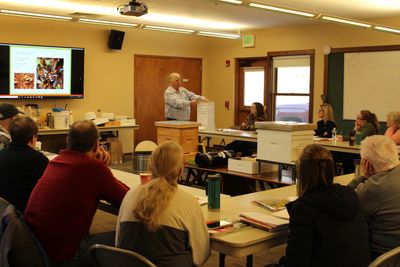 NWPBA member Dr. Robert A. Howells instructing a Beginner Beekeeping Class at Asbury Woods Nature Ce