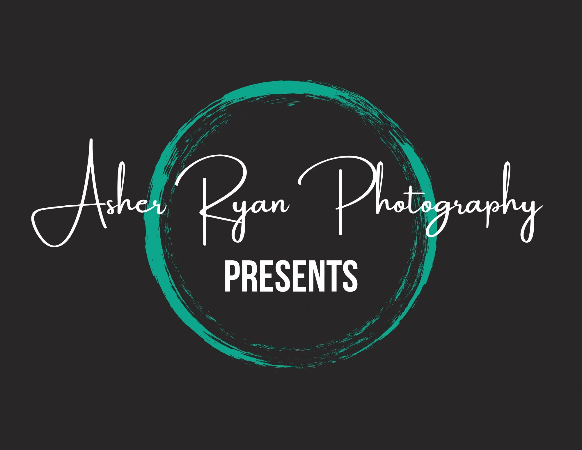 Logo for Asher Ryan Photography with a teal circular brushstroke on dark background.