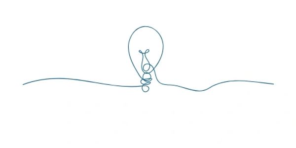 A continuous line drawing of a light bulb symbolizing an idea.