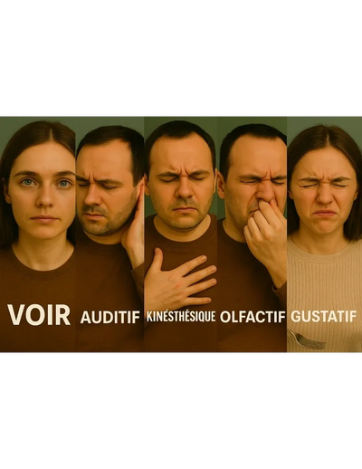 Visuel,Auditif,Kinestesique,Olfactif,Gustatif .VAKOG