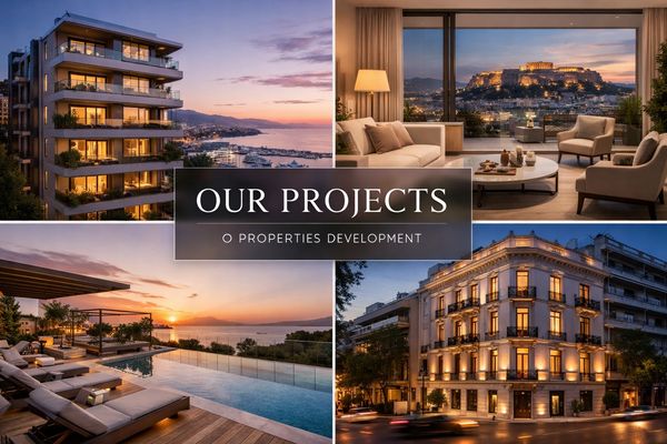 Luxurious real estate projects showcasing modern living and stunning views at sunset.