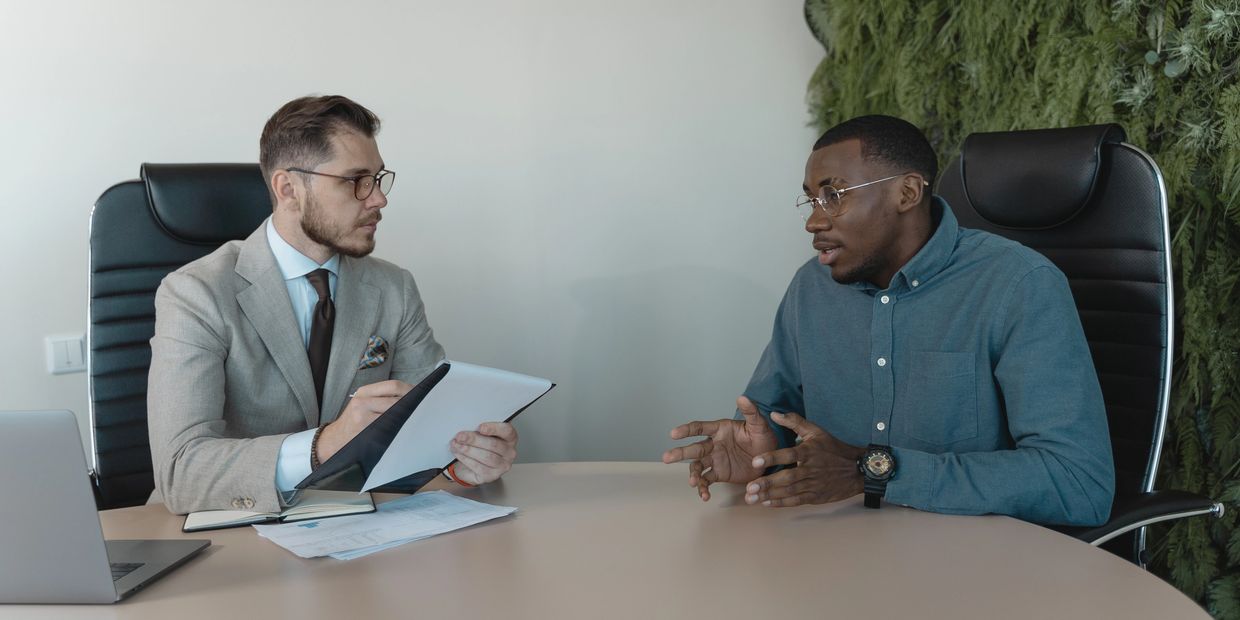 A job seeker answers questions during job interview