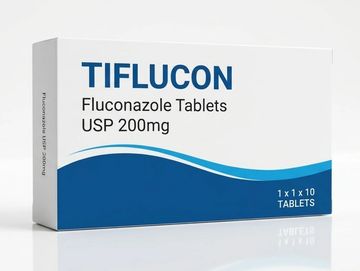Box of Tiflucon Fluconazole 200mg tablets.