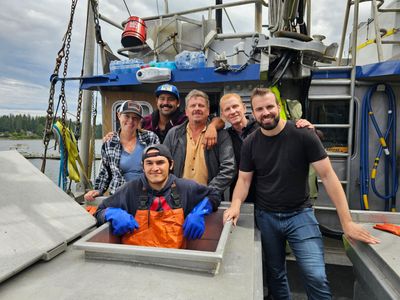 Vancouver Island North MP Aaron Gunn (at right) on a fishing boat. Photo from Aaron Gunn / Facebook