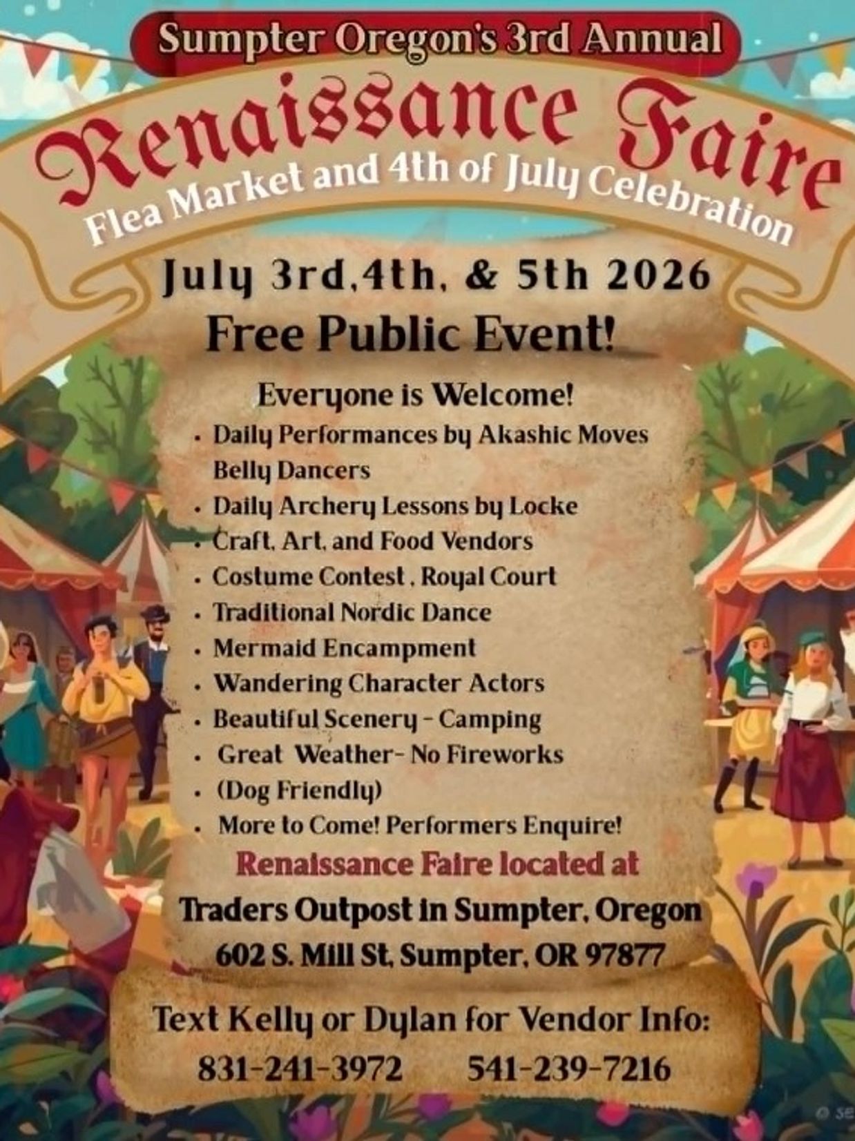Sumpter Oregon's 3rd Annual Renaissance Faire and 4th of July Celebration, July 3-5, 2026, free public event.
