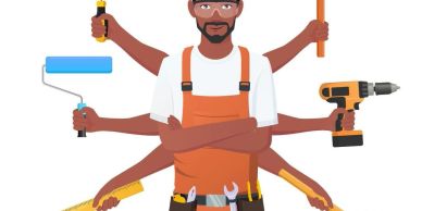 Handyman with six arms holding various tools.