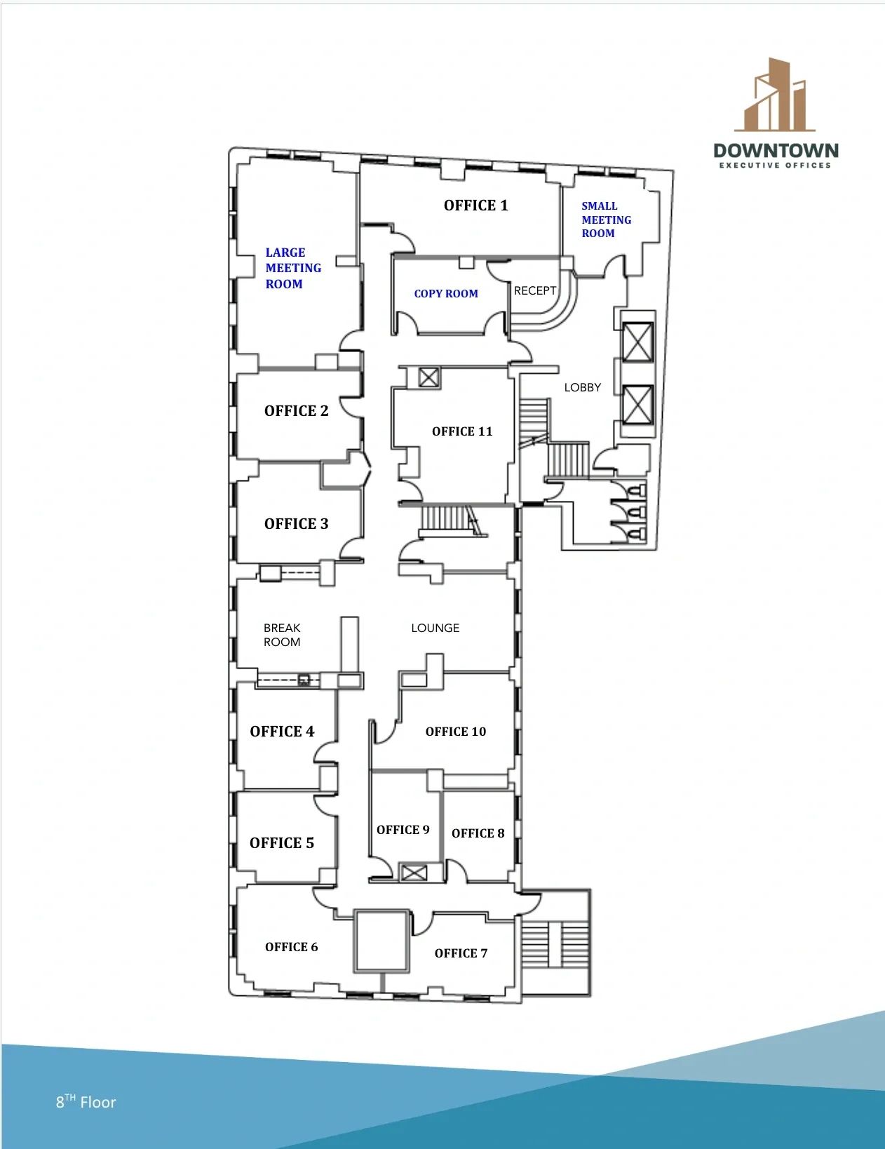 Floor plan of downtown executive offices on the 8th floor.