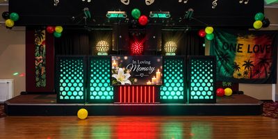 Funeral,  celebration of life DJ setup in tetley walkers Warrington,  reggae theme