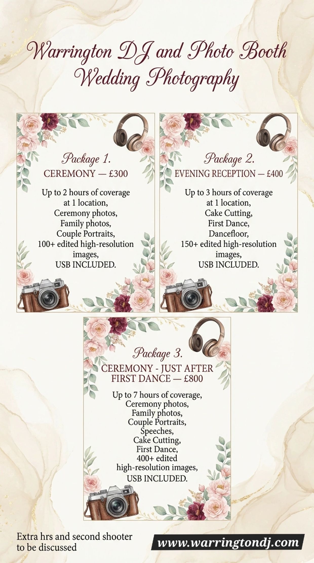 Photography services  wedding prices