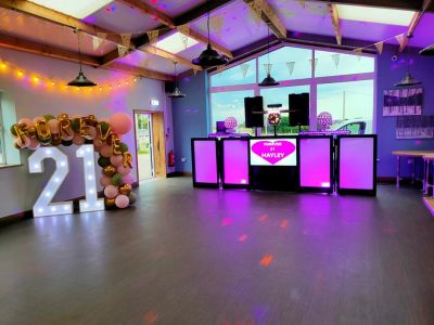 21st birthday party DJ setup with led 21 in The Hayloft Warrington Cheshire