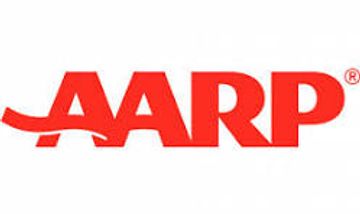 AARP logo in red.