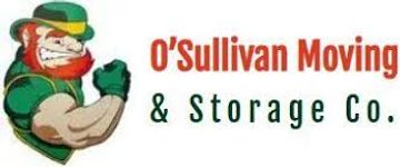 Logo of O'Sullivan Moving &amp; Storage Co. featuring a muscular leprechaun.