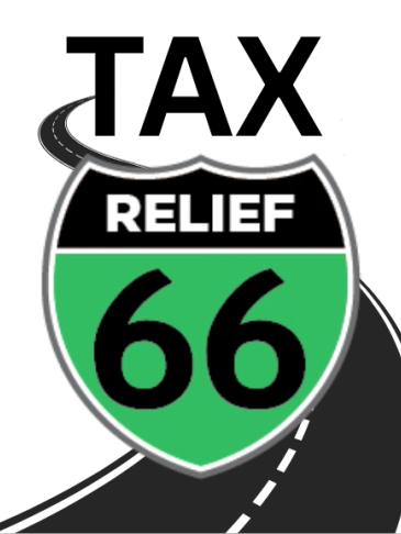 A road sign reading 'RELIEF 66' with a winding road in the background.