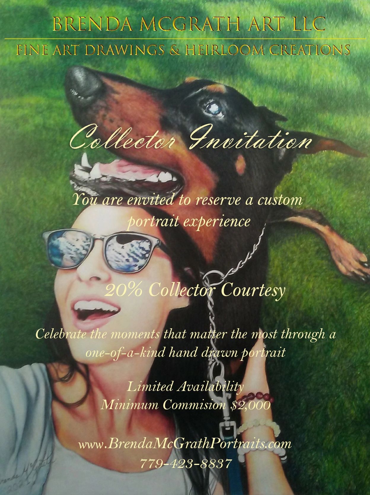 Invitation for custom hand-drawn portrait commissions with 20% discount.