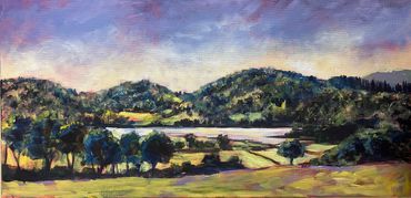 Grasmere View. Acrylic on canvas 12 x 24 in. Framed in black, £110