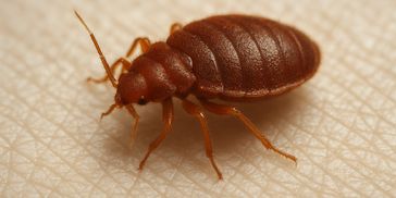 Close-up of a bed bug on human skin.