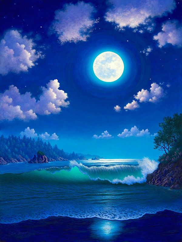 Full moon painting.  Painting of Trinidad.  Painting by Jeff Stanley.