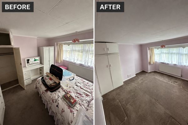 Empty bedroom after removing furniture and belongings.