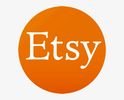 Orange circular logo with the word 'Etsy' in white.