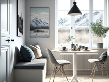 A view of a couch and chairs near the window