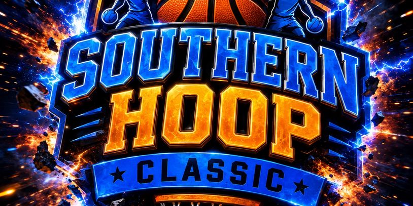 Bright Southern Hoop Classic logo with basketball and fiery effects.