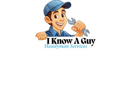 Cartoon handyman holding a wrench with text "I Know A Guy Handyman Services".