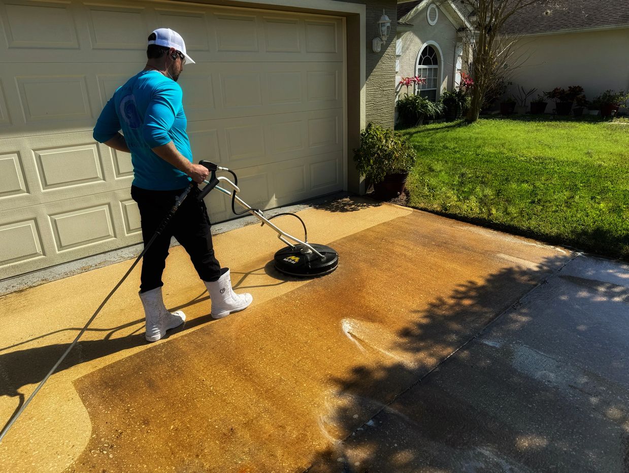 Cleaning driveway with surface cleaner