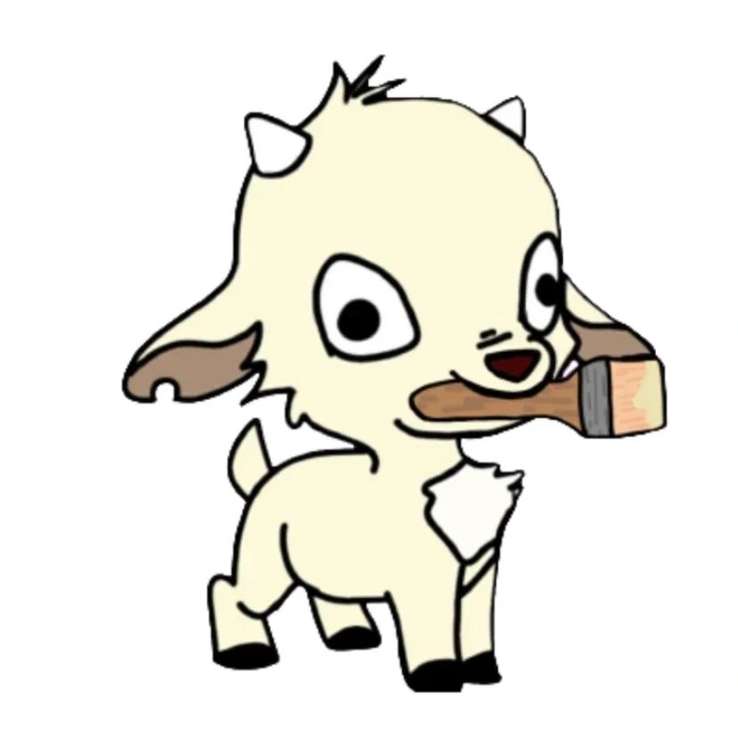 Goat holding paint brush in its mouth. Artsy Goat logo. 