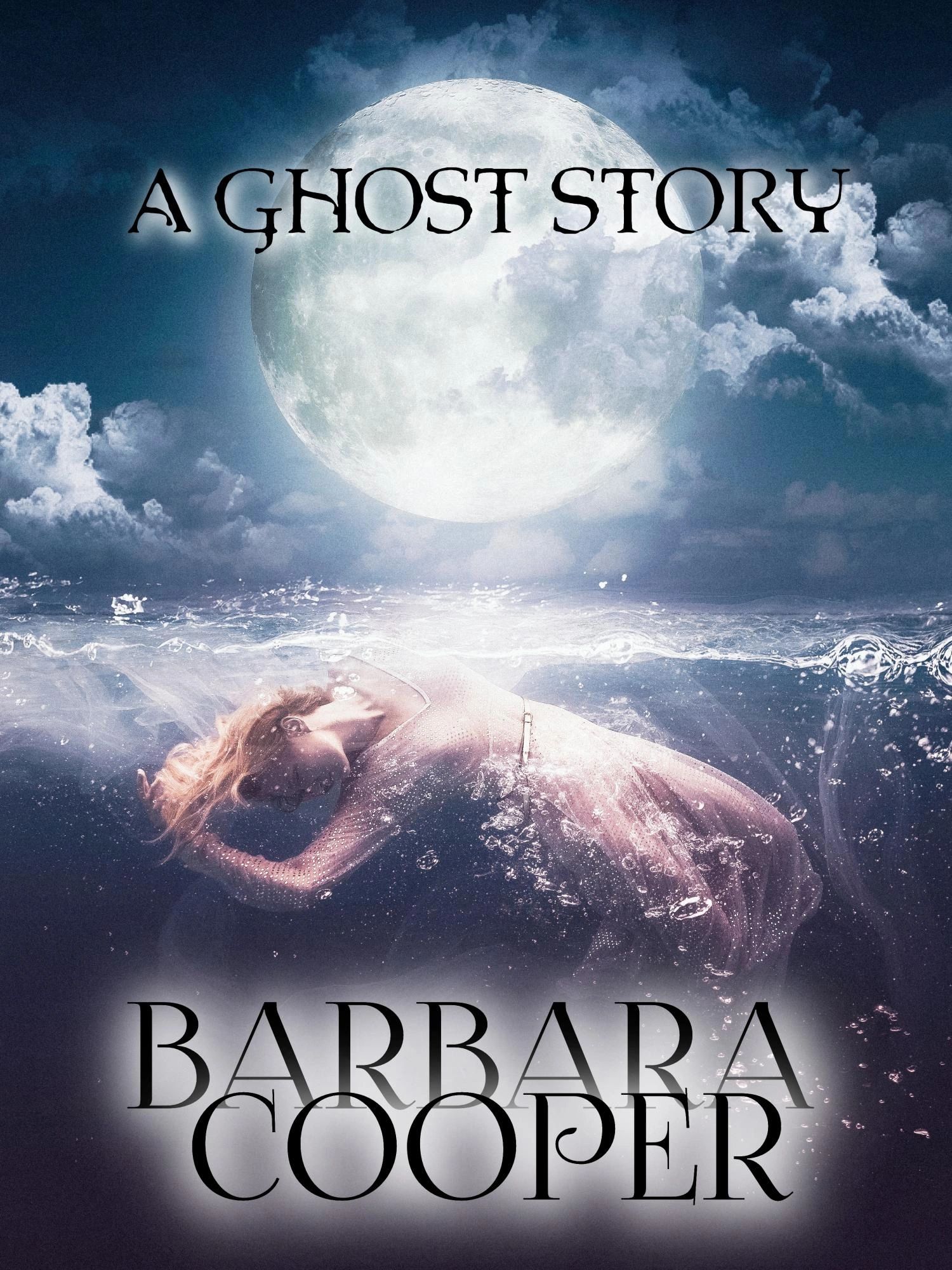 A ghost story movie poster with a woman underwater and a full moon.