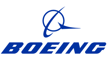 Boeing company logo in blue with a stylized aircraft symbol.