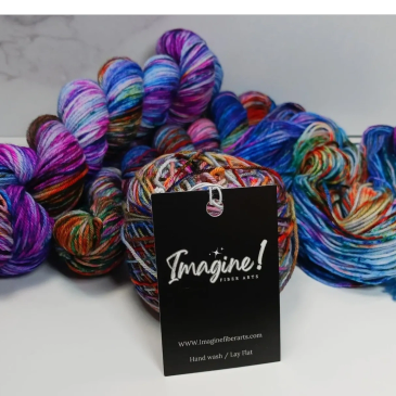 Colorful skeins of yarn from Imagine Fiber Arts.