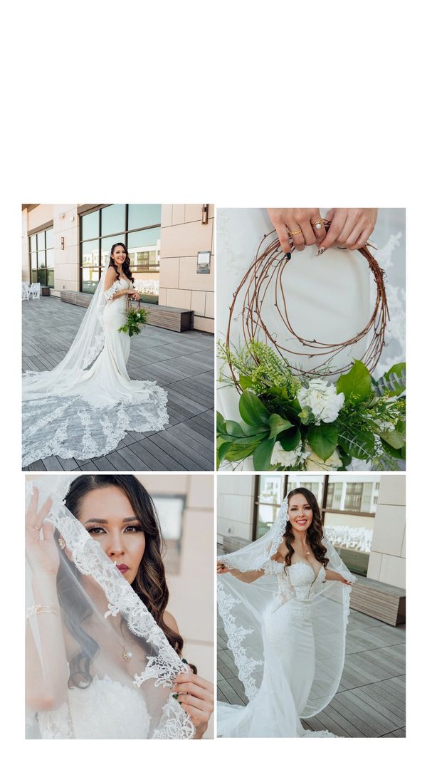 Gorgeous bride, futuristic flower bouquet  