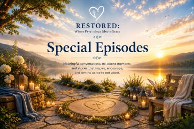 Peaceful lakeside setting promoting 'Restored: Where Psychology Meets Grace' special episodes.