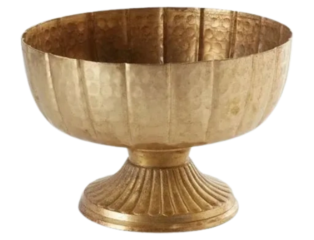 Distressed Gold Metal Compote Bowl
7.75"L x 7.75"W x 5.75"H
QTY: 10

