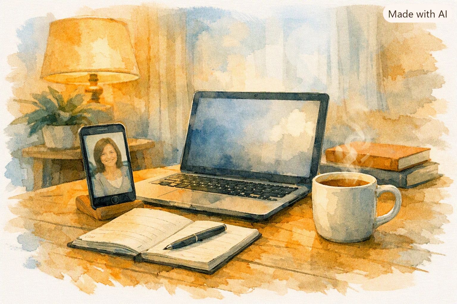 Simple setup for online therapy, quiet space, phone or laptop, stable connection, confidential 