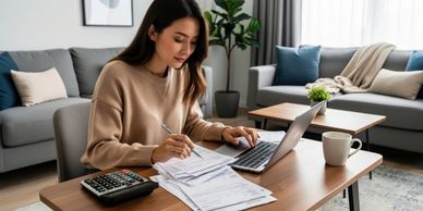 Business owner organizing financial records for catch-up and cleanup bookkeeping services