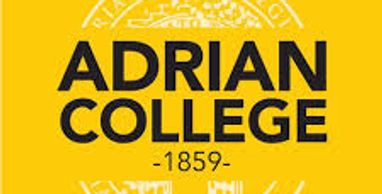Adrian College logo with "1859" on yellow background.