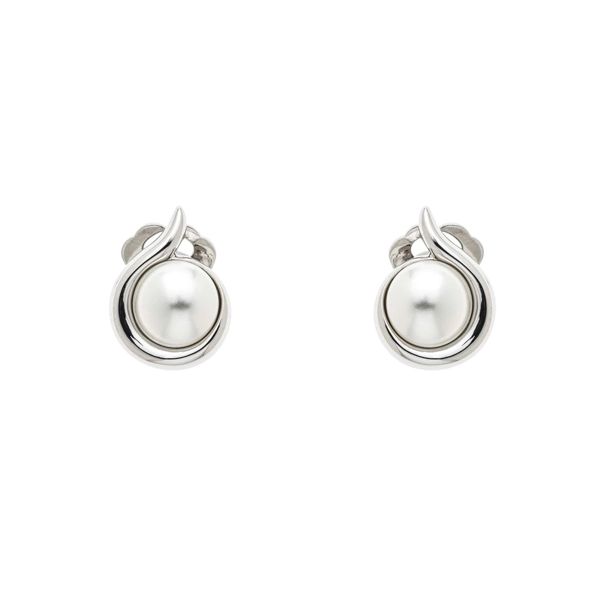 White Pearl in Platinum Curl Clip Earrings