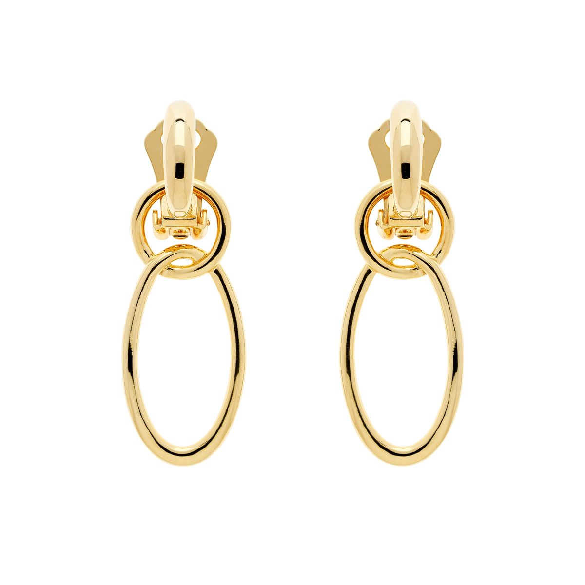 Gold Double Hoop Drop Clip Earrings