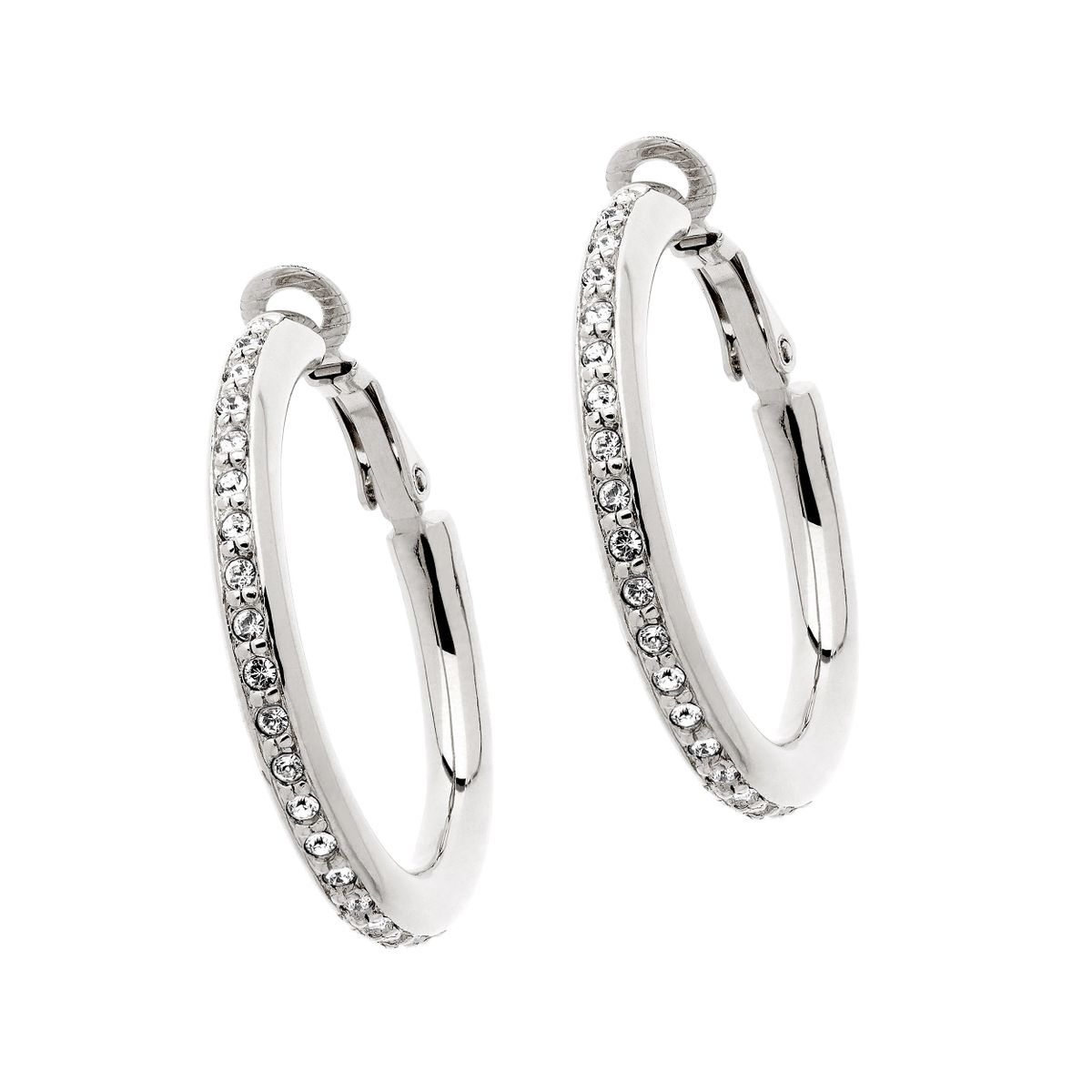 Platinum Crystal Hoop Clip Earrings