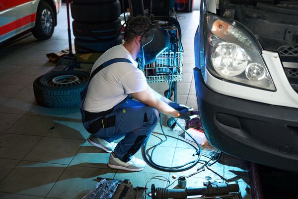 a mechanic working on a car