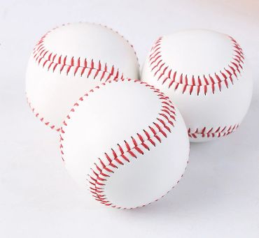 Three white baseballs with red stitching.