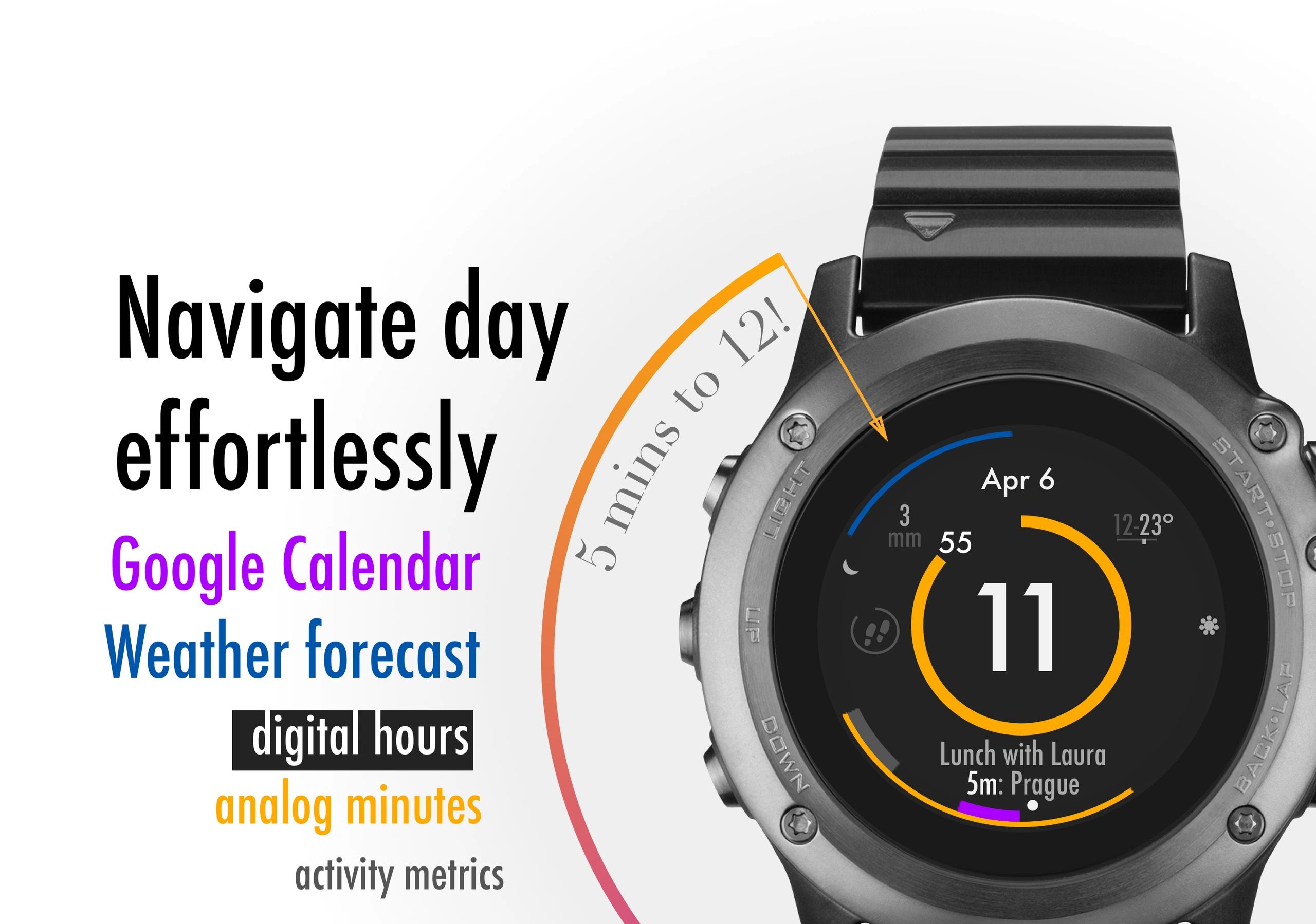 simply late! Garmin smart watch face app with Google Calendar & Weather