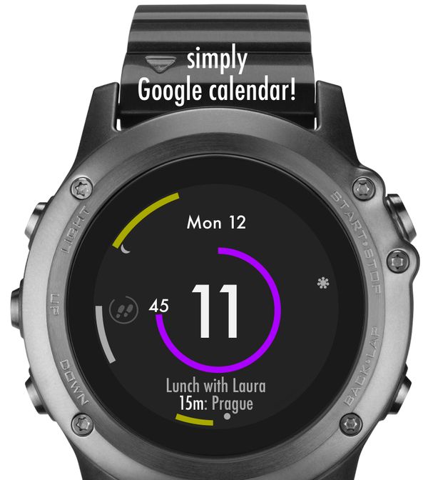 simply late! Garmin smart watch app with Google & Weather Forecast