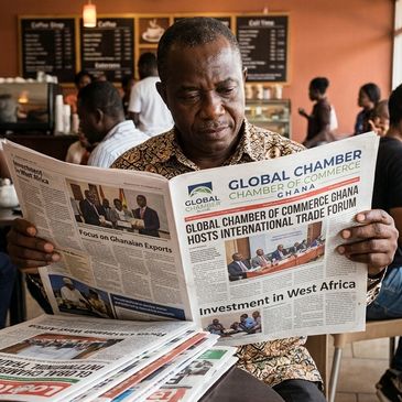 Man reading a newspaper in a cafe.